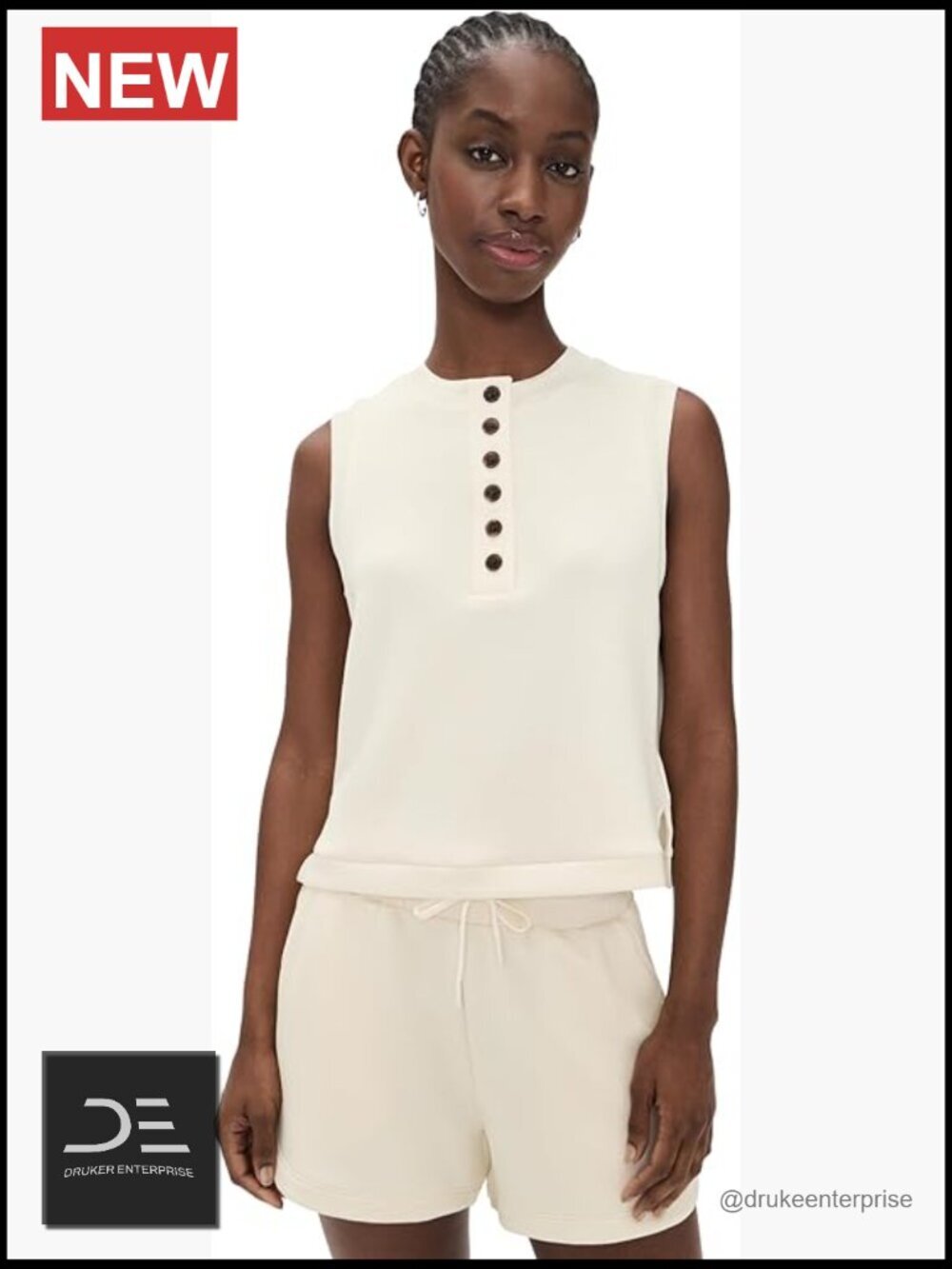 Women's Relaxed Fit Viscose Blend Button Placket Tank Top